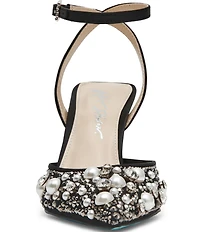 Blue by Betsey Johnson Livv Pearl and Rhinestone Accent Ankle Strap Pumps