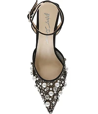 Blue by Betsey Johnson Livv Pearl and Rhinestone Accent Ankle Strap Pumps