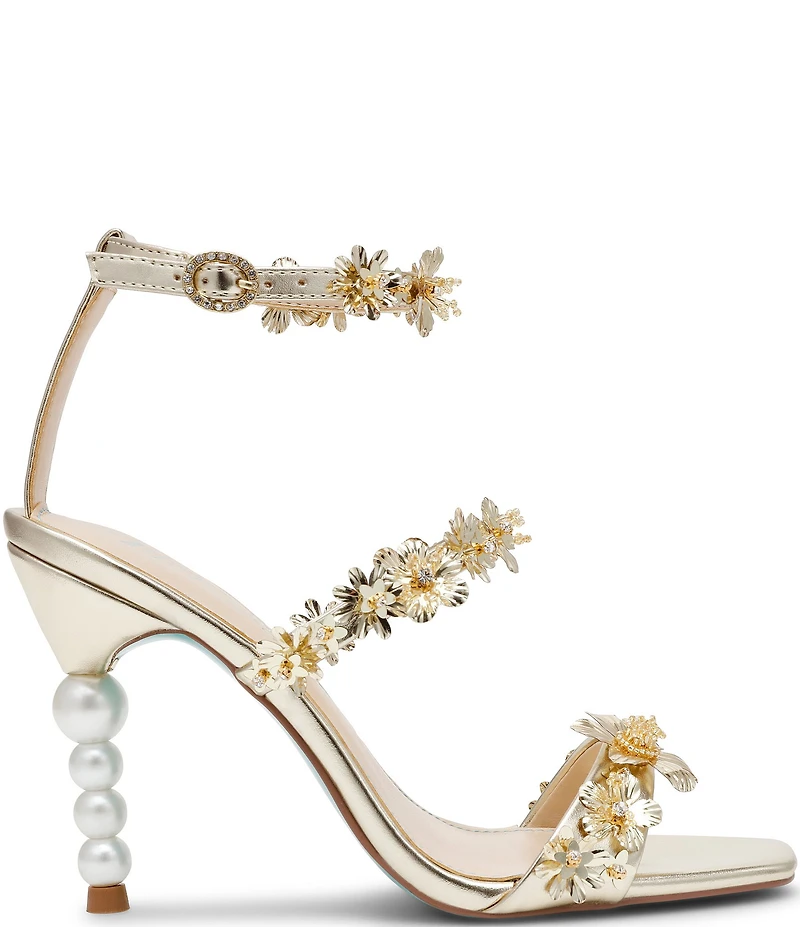 Blue by Betsey Johnson Lorra Metallic Flower Ornamented Dress Sandals