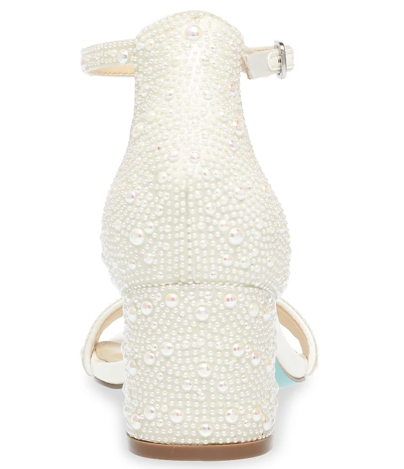 Blue by Betsey Johnson Mari Pearl Embellished Ankle Strap Block Heel Dress Sandals