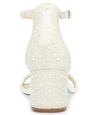 Blue by Betsey Johnson Mari Pearl Embellished Ankle Strap Block Heel Dress Sandals