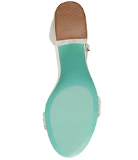 Blue by Betsey Johnson Mari Pearl Embellished Ankle Strap Block Heel Dress Sandals