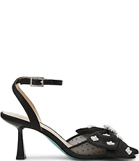 Blue by Betsey Johnson Mark Mesh Oversized Bow Jewel and Pearl Ornamented Ankle Strap Pumps