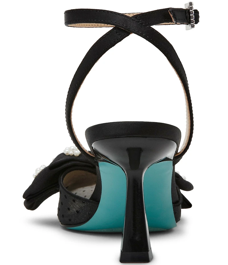 Blue by Betsey Johnson Mark Mesh Oversized Bow Jewel and Pearl Ornamented Ankle Strap Pumps