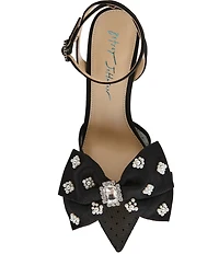 Blue by Betsey Johnson Mark Mesh Oversized Bow Jewel and Pearl Ornamented Ankle Strap Pumps