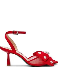 Blue by Betsey Johnson Mark Mesh Oversized Bow Jewel and Pearl Ornamented Ankle Strap Pumps