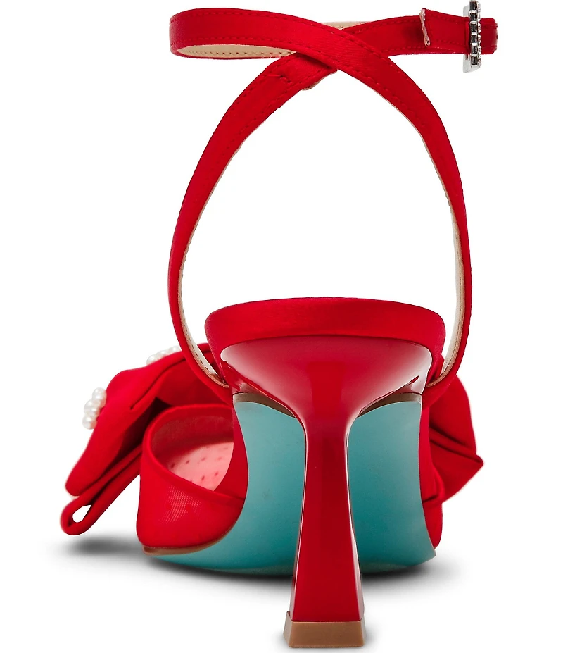 Blue by Betsey Johnson Mark Mesh Oversized Bow Jewel and Pearl Ornamented Ankle Strap Pumps