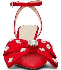 Blue by Betsey Johnson Mark Mesh Oversized Bow Jewel and Pearl Ornamented Ankle Strap Pumps