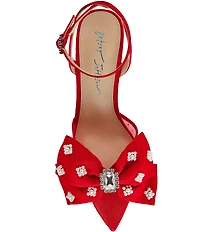 Blue by Betsey Johnson Mark Mesh Oversized Bow Jewel and Pearl Ornamented Ankle Strap Pumps