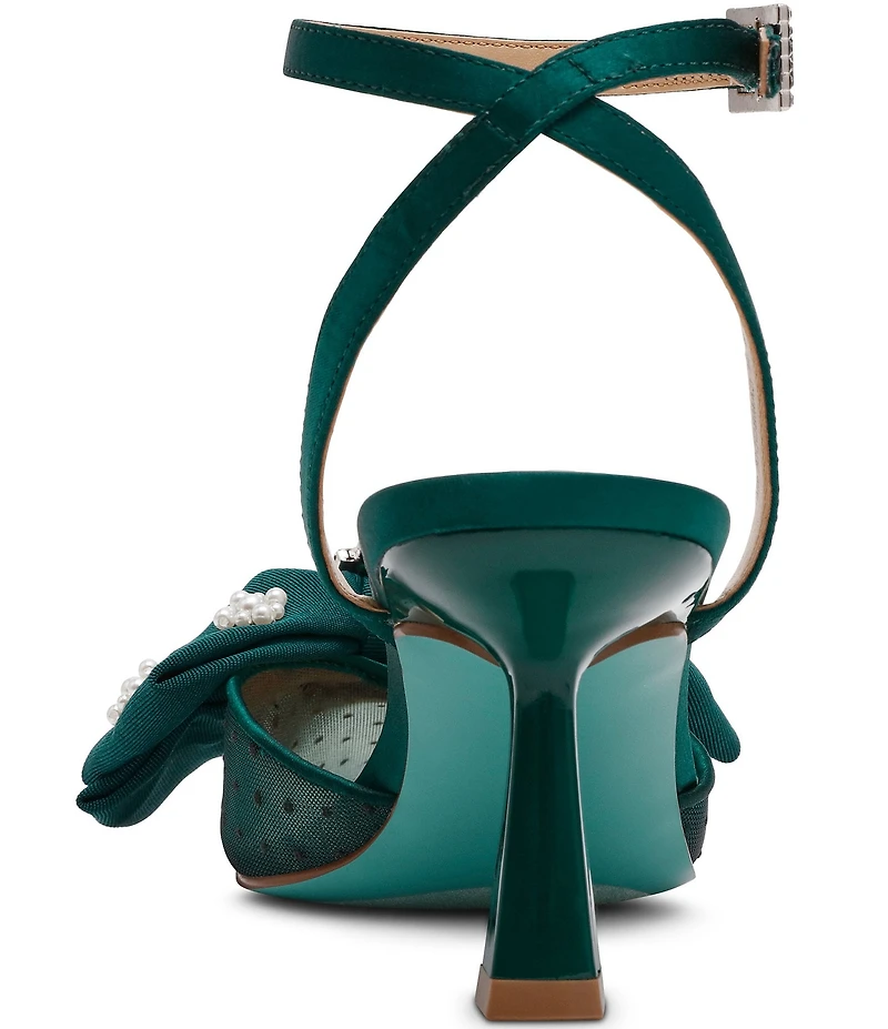 Blue by Betsey Johnson Mark Mesh Oversized Bow Jewel and Pearl Ornamented Ankle Strap Pumps