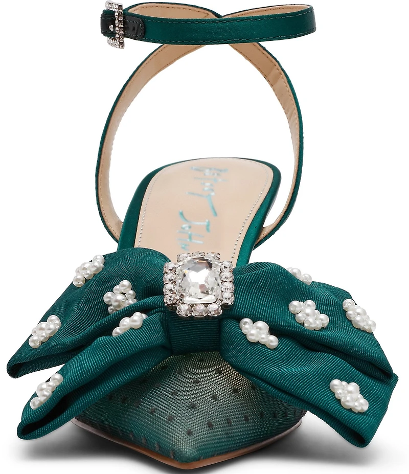 Blue by Betsey Johnson Mark Mesh Oversized Bow Jewel and Pearl Ornamented Ankle Strap Pumps