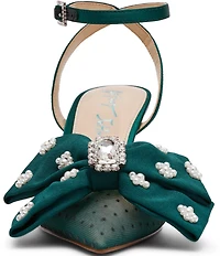 Blue by Betsey Johnson Mark Mesh Oversized Bow Jewel and Pearl Ornamented Ankle Strap Pumps