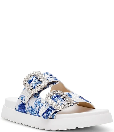 Blue by Betsey Johnson Matie Floral Rhinestone Slide Sandals