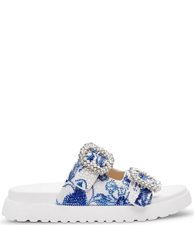 Blue by Betsey Johnson Matie Floral Rhinestone Slide Sandals