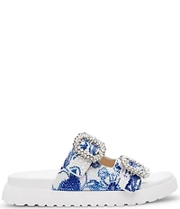 Blue by Betsey Johnson Matie Floral Rhinestone Slide Sandals