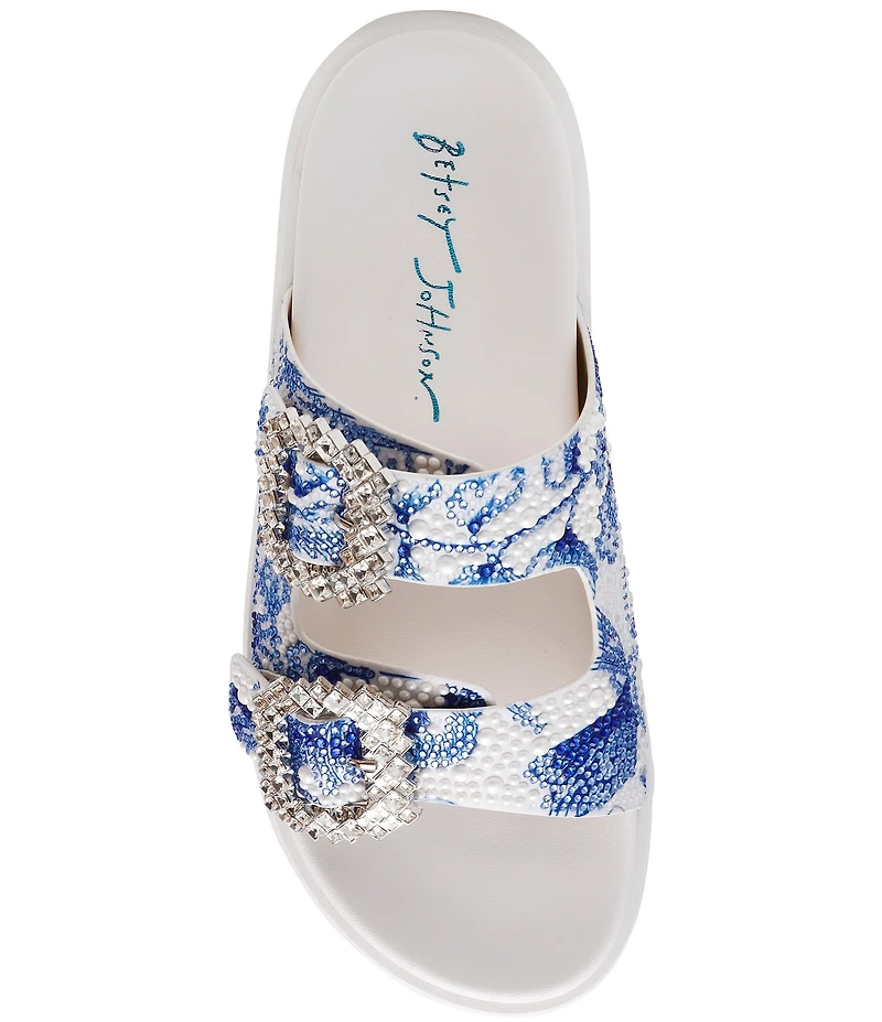 Blue by Betsey Johnson Matie Floral Rhinestone Slide Sandals
