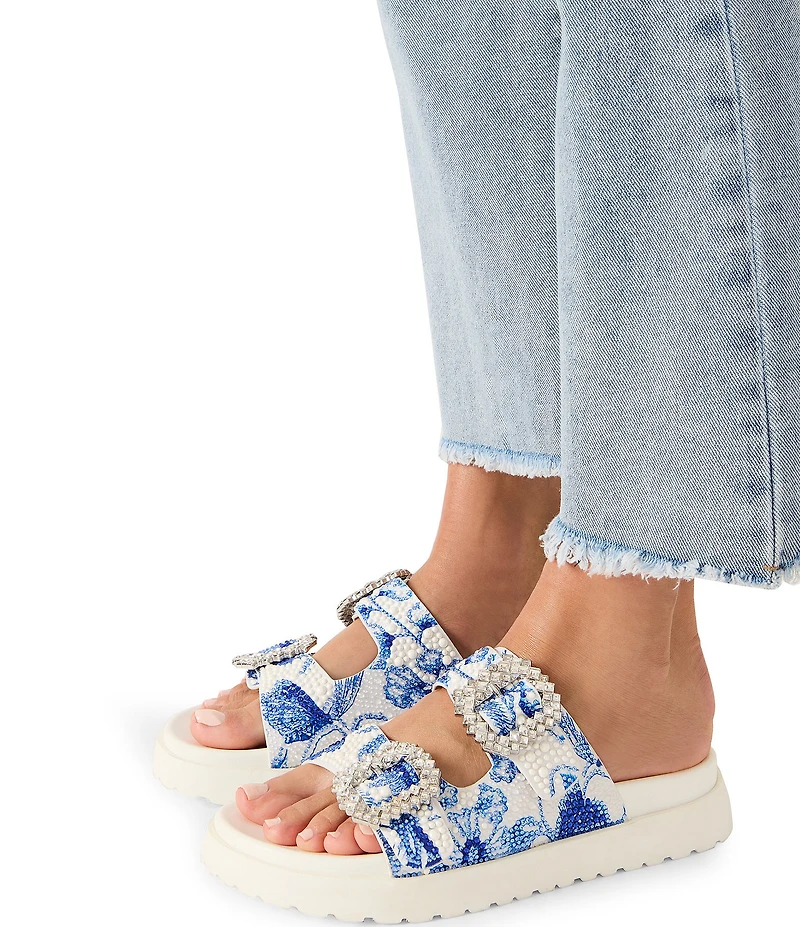 Blue by Betsey Johnson Matie Floral Rhinestone Slide Sandals