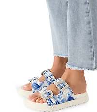 Blue by Betsey Johnson Matie Floral Rhinestone Slide Sandals