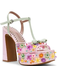 Blue by Betsey Johnson Melodie Mesh Floral Applique T-strap Platform Dress Sandals