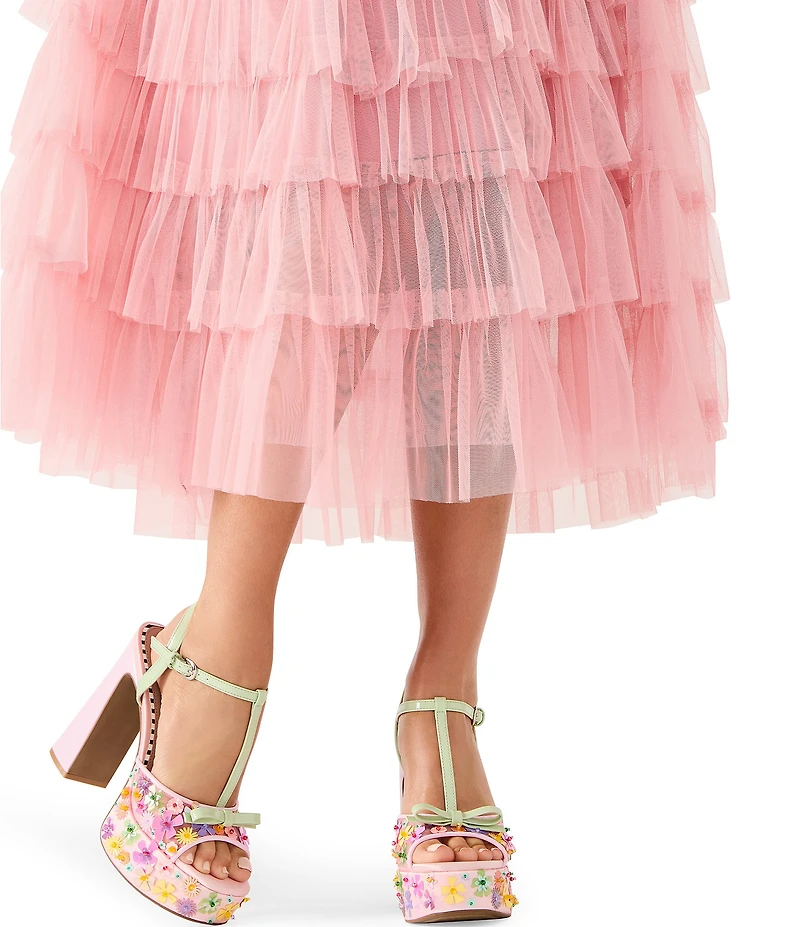 Blue by Betsey Johnson Melodie Mesh Floral Applique T-strap Platform Dress Sandals