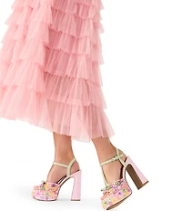 Blue by Betsey Johnson Melodie Mesh Floral Applique T-strap Platform Dress Sandals