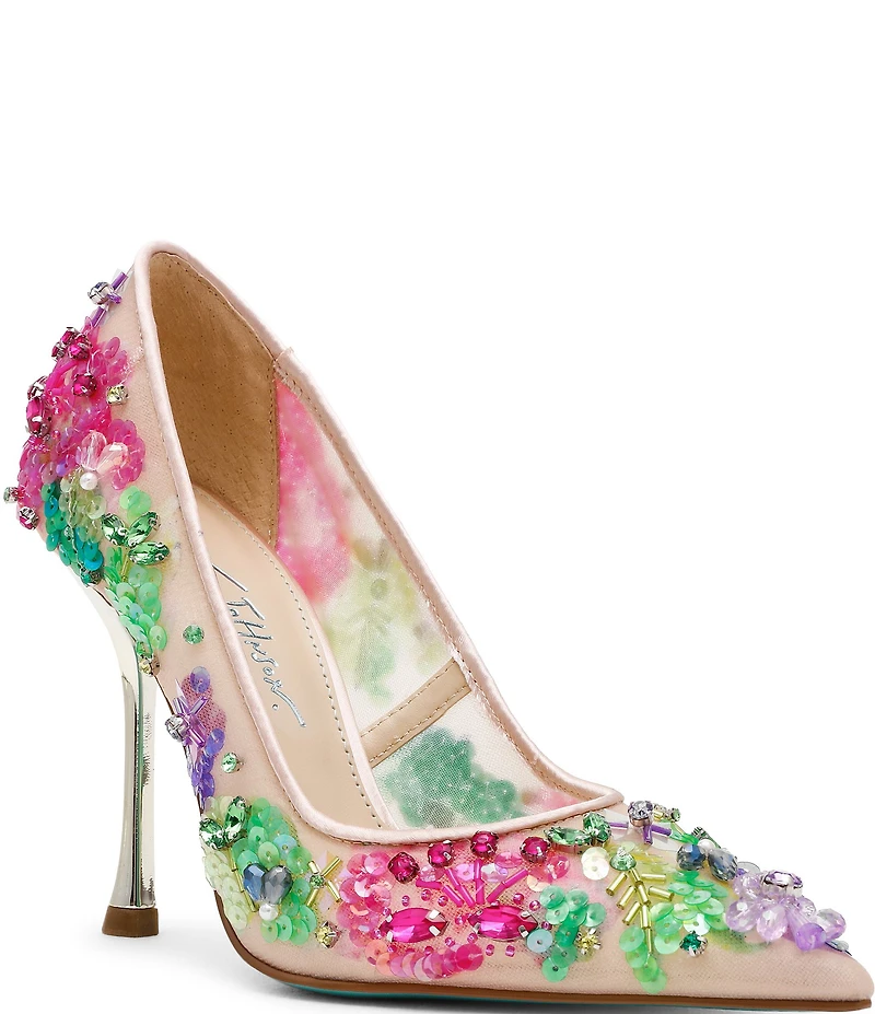 Blue by Betsey Johnson Netta Mesh Floral Beaded Pumps