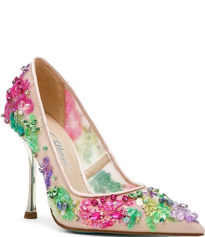 Blue by Betsey Johnson Netta Mesh Floral Beaded Pumps