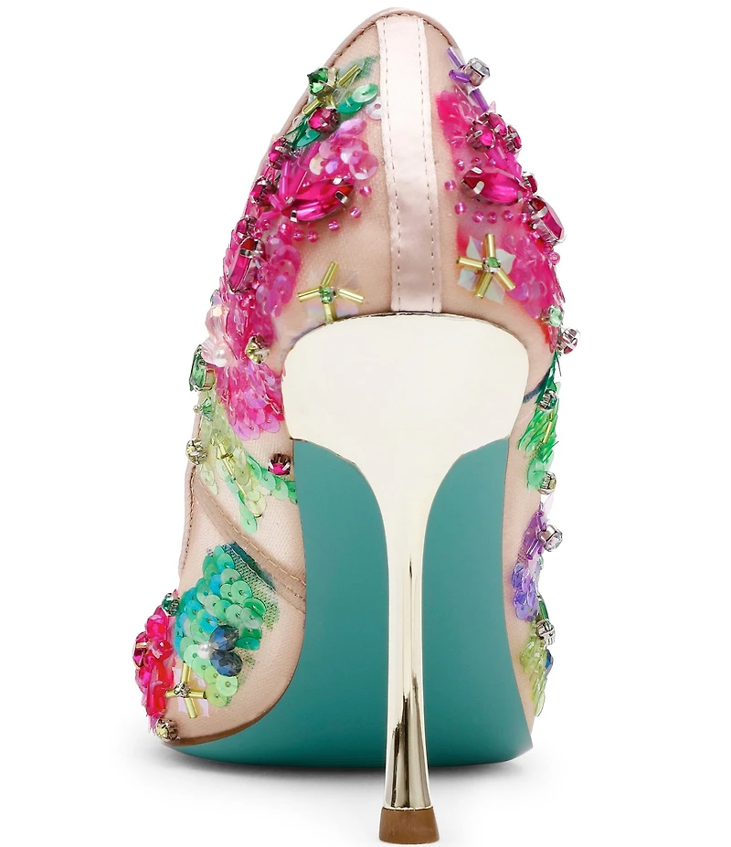 Blue by Betsey Johnson Netta Mesh Floral Beaded Pumps