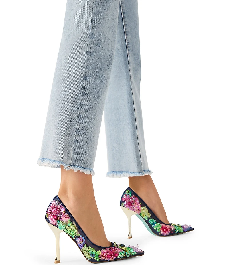 Blue by Betsey Johnson Netta Mesh Floral Beaded Pumps