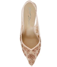 Blue by Betsey Johnson Nikki Mesh Flower Beaded Slingback Pumps