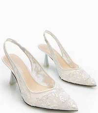 Blue by Betsey Johnson Nikki Mesh Flower Beaded Slingback Pumps