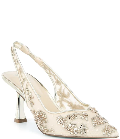 Blue by Betsey Johnson Nikki Mesh Flower Beaded Slingback Pumps