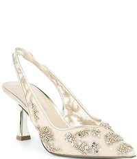Blue by Betsey Johnson Nikki Mesh Flower Beaded Slingback Pumps