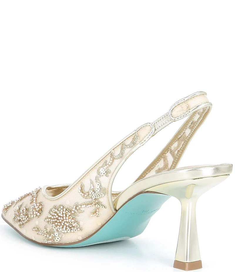 Blue by Betsey Johnson Nikki Mesh Flower Beaded Slingback Pumps
