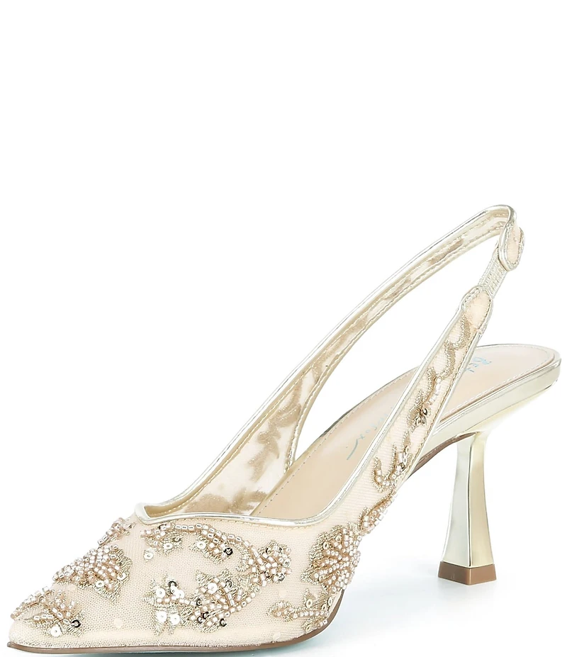 Blue by Betsey Johnson Nikki Mesh Flower Beaded Slingback Pumps