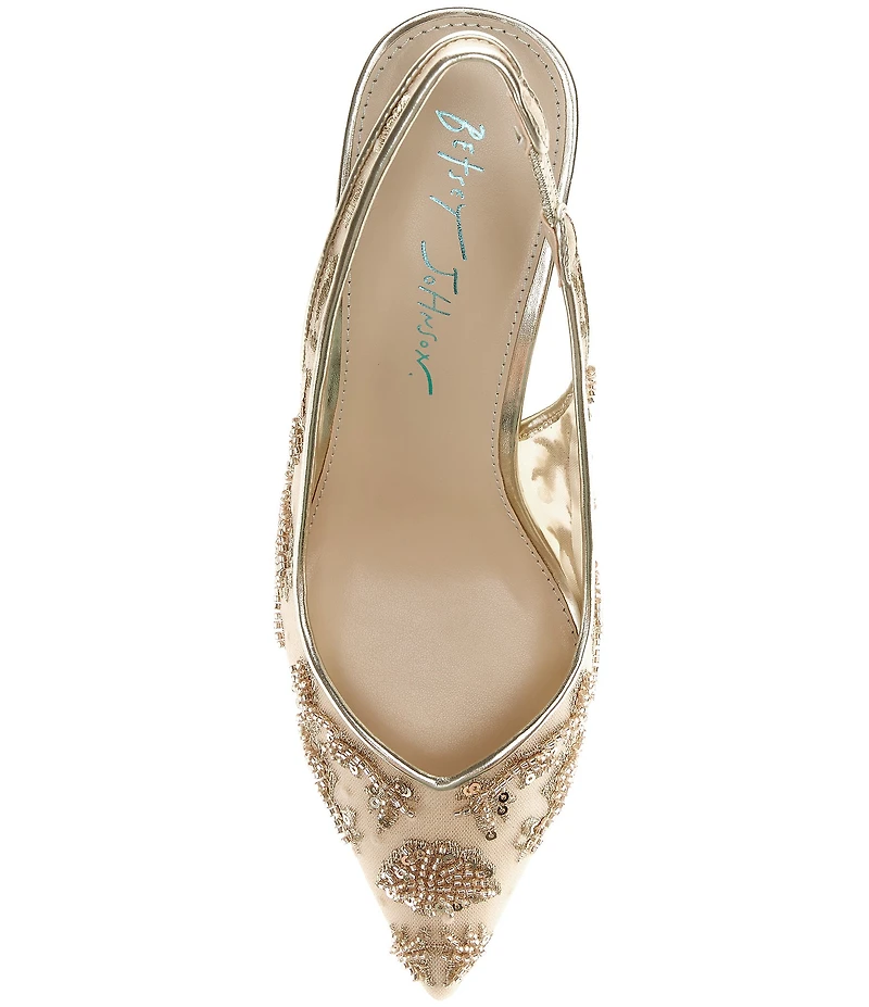 Blue by Betsey Johnson Nikki Mesh Flower Beaded Slingback Pumps