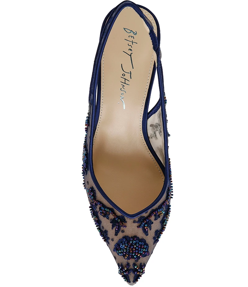 Blue by Betsey Johnson Nikki Mesh Flower Beaded Slingback Pumps
