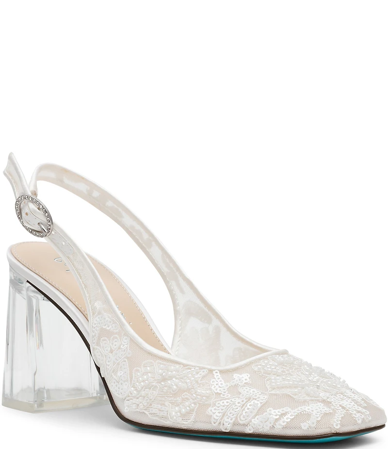Blue by Betsey Johnson Ninah Mesh Embellished Clear Heel Slingback Pumps