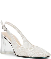 Blue by Betsey Johnson Ninah Mesh Embellished Clear Heel Slingback Pumps