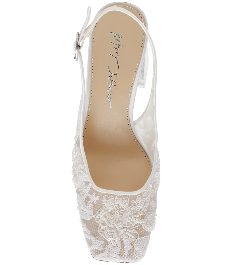 Blue by Betsey Johnson Ninah Mesh Embellished Clear Heel Slingback Pumps