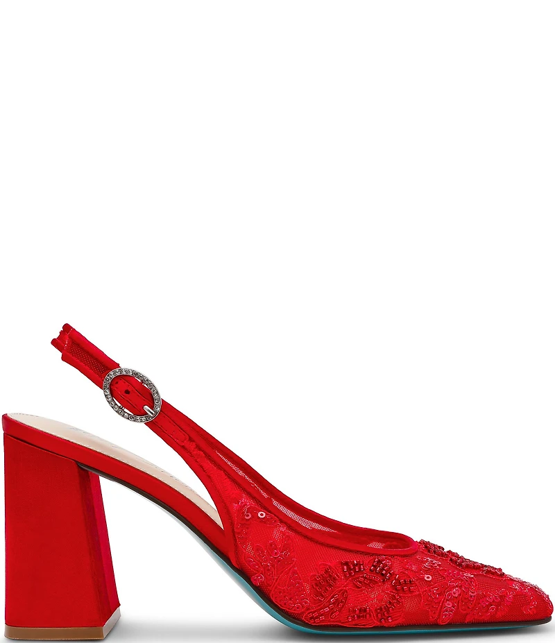 Blue by Betsey Johnson Ninah Mesh Embellished Slingback Pumps