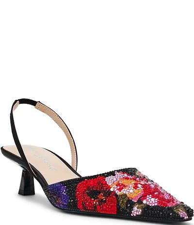 Blue by Betsey Johnson Oppal Floral Print Rhinestone Slingback Kitten Heel Pump