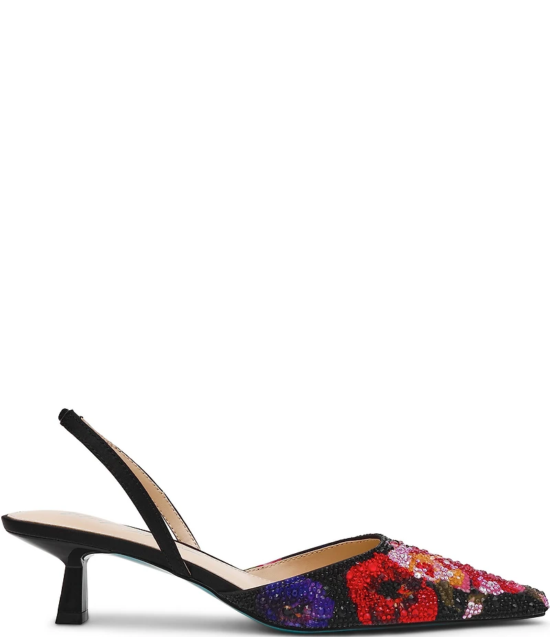 Blue by Betsey Johnson Oppal Floral Print Rhinestone Slingback Kitten Heel Pump