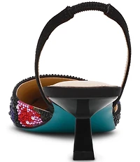 Blue by Betsey Johnson Oppal Floral Print Rhinestone Slingback Kitten Heel Pump