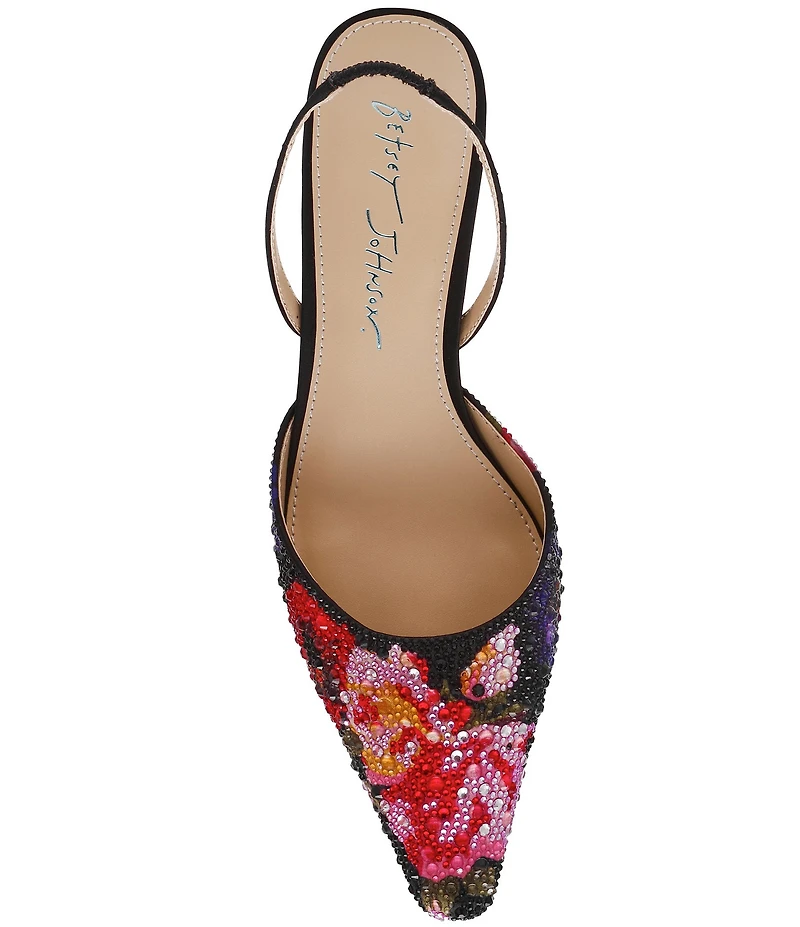 Blue by Betsey Johnson Oppal Floral Print Rhinestone Slingback Kitten Heel Pump