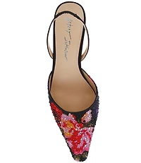 Blue by Betsey Johnson Oppal Floral Print Rhinestone Slingback Kitten Heel Pump