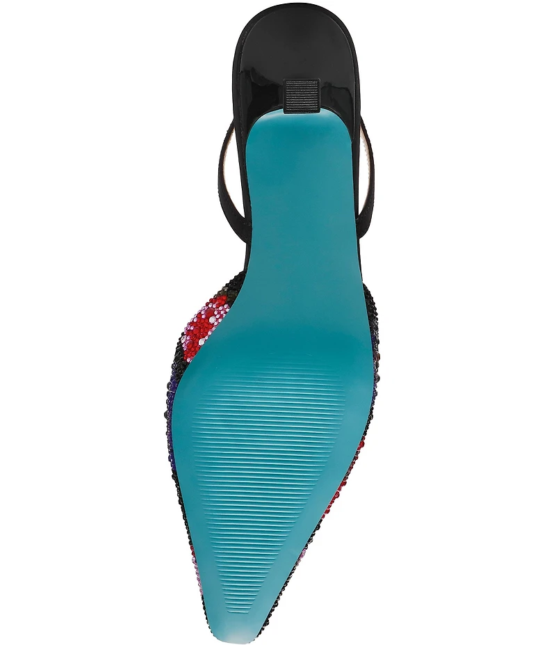 Blue by Betsey Johnson Oppal Floral Print Rhinestone Slingback Kitten Heel Pump