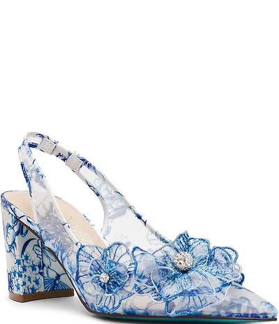 Blue by Betsey Johnson Petra Floral Print and Applique Slingback Pumps