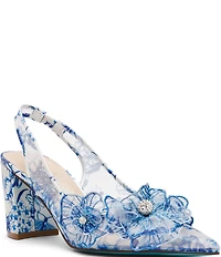 Blue by Betsey Johnson Petra Floral Print and Applique Slingback Pumps