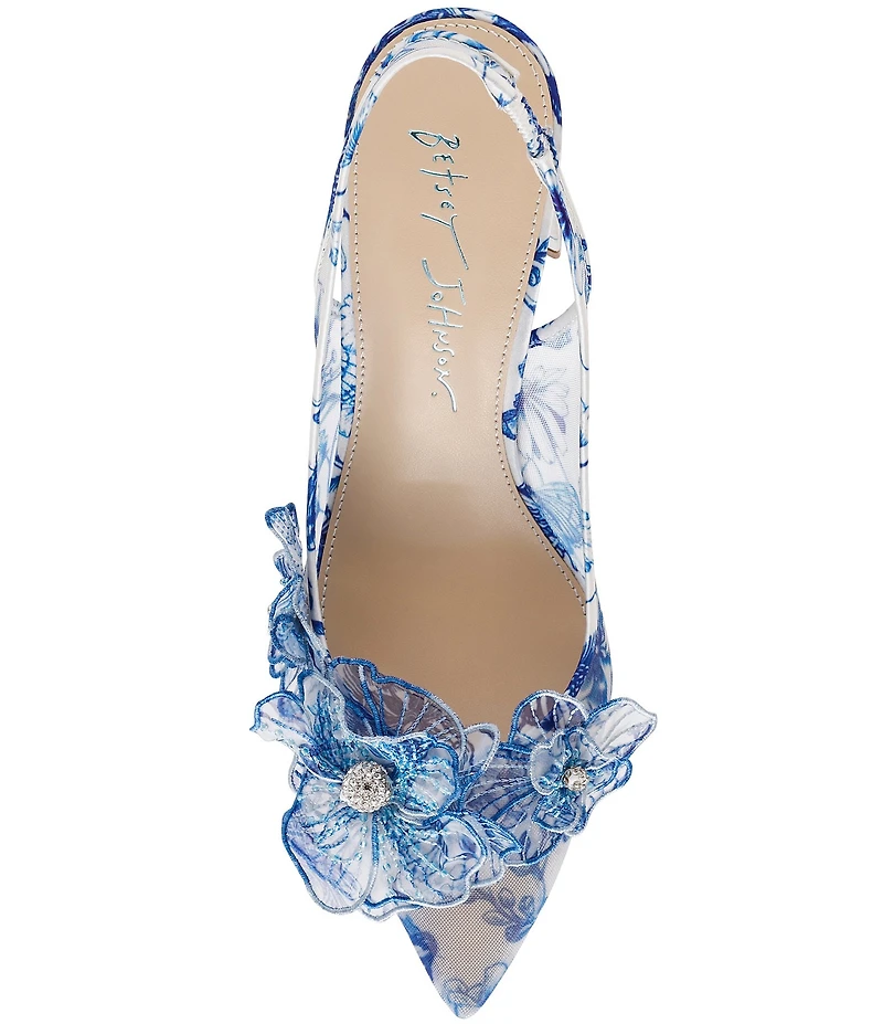 Blue by Betsey Johnson Petra Floral Print and Applique Slingback Pumps